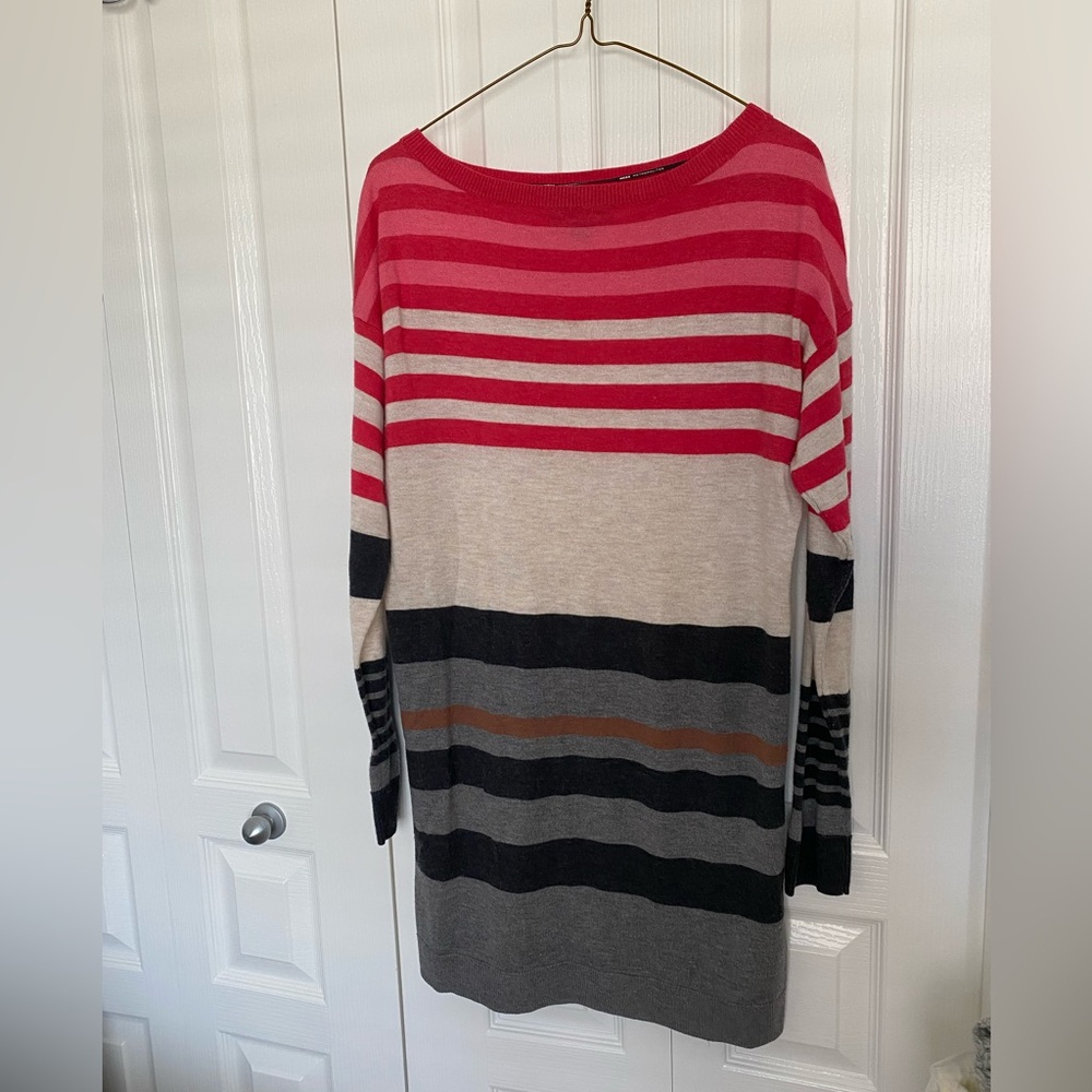 Mexx Striped Knit Dress/Sweater - warm Red, Black, Gray, and Brown
